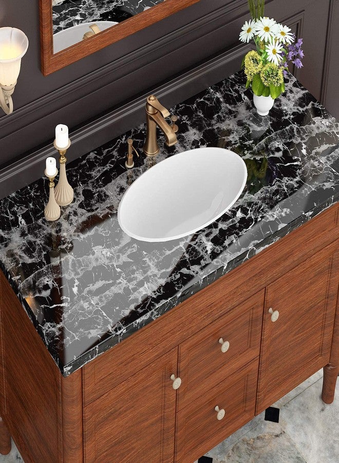 WISDOM Italian Look Marble Contact Paper Decorative for Cabinets Countertops Kitchen Shelves Liner Glossy Glitter Self Adhesive Film Peel and Stick Waterproof (24" x 38, Black Italian Marble) - Image 3